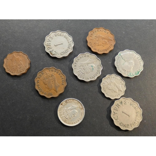 207 - CYPRUS.  ½ Piastre (1938, 1944), 1 Piastre (1934, 1938 x3, 1944, 1945) and silver 4½ Piastres, 1938.... 
