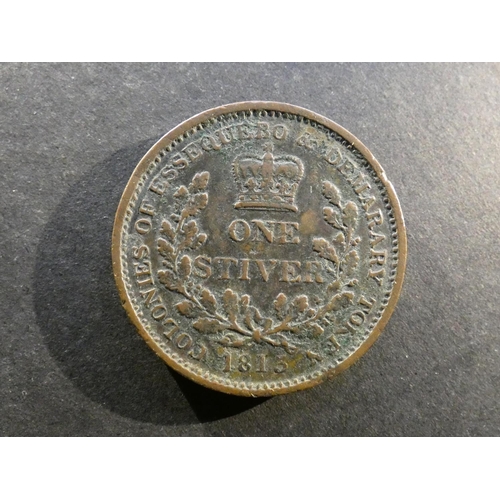 208 - ESSEQUIBO & DEMARARY.  1 Stiver, 1813, KM10, NVF, surface corrosion.