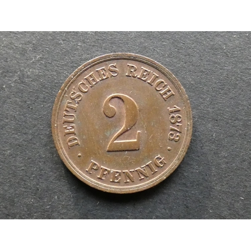 223 - GERMANY.  Empire (1871-1918).  2 Pfennig, 1873F, Stuttgart mint, KM2, NEF, trace of original lustre.