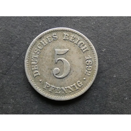 224 - GERMANY.  Empire (1871-1918).  5 Pfennig, 1892J, Hamburg mint, KM11, GF