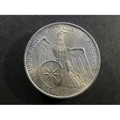 229 - GERMANY.  Weimar Republic (1919-1933).  3 Reichsmark, 1929A, Berlin mint, Waldeck-Prussia union, KM6... 