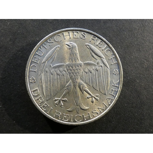 229 - GERMANY.  Weimar Republic (1919-1933).  3 Reichsmark, 1929A, Berlin mint, Waldeck-Prussia union, KM6... 
