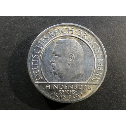 230 - GERMANY.  Weimar Republic (1919-1933).  3 Reichsmark, 1929F, Stuttgart mint, 10th anniversary of Wei... 