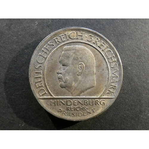 231 - GERMANY.  Weimar Republic (1919-1933).  3 Reichsmark, 1929J, Hamburg mint, 10th anniversary of Weima... 