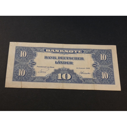 34 - GERMANY.  10 Deutschemark, series 1949, 22.8.1949, P-16a, VF, light creasing and soiling.