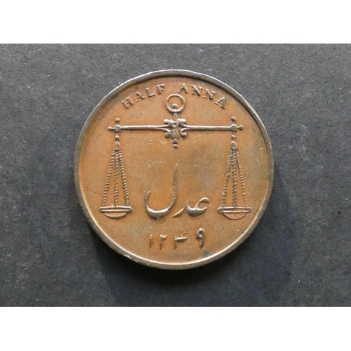 364 - INDIA.  Bombay Presidency.  ½ Anna, AH1249 // 1834, small English letters,KM253, VF+