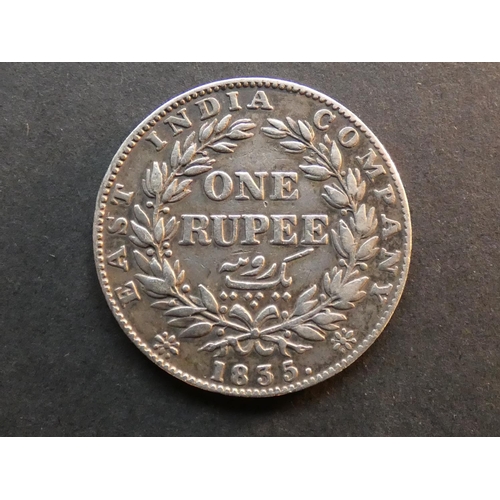 365 - INDIA.  British East India Company.  1 Rupee, 1835(c), Kolkata (Calcutta) mint, 30.5mm, incuse F on ... 