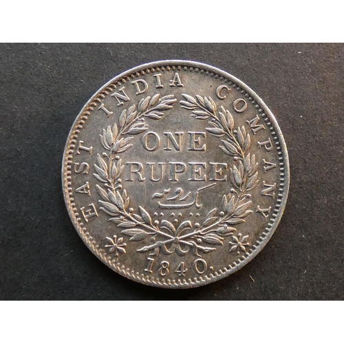 366 - INDIA.  British East India Company.  1 Rupee, 1840(b), Mumbai (Bombay) mint, Type II, 31.5mm, 10 & 9... 