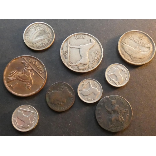 369 - IRELAND.  ¼d (1760), ½d (1723, Wood’s HIBERNIA issue), 1d (1949), 3d (1928x2 & 1953), 1/- (1928), 2/... 