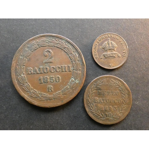 371 - ITALY.  Papal States.  ½ Baiocco, 1843R year XIII, KM1319, VG & 2 Baiocchi, 1850R year V, KM1344, NF... 