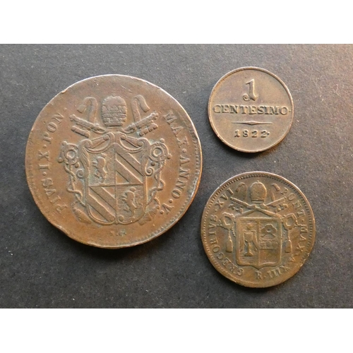 371 - ITALY.  Papal States.  ½ Baiocco, 1843R year XIII, KM1319, VG & 2 Baiocchi, 1850R year V, KM1344, NF... 