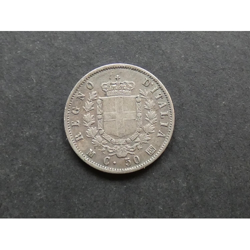 372 - ITALY.  50 Centesimi, 1863BN-M, crowned shield reverse, KM4a.1, VF