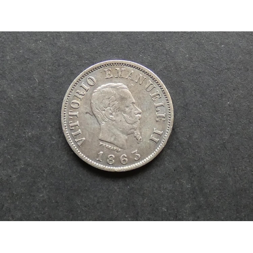 372 - ITALY.  50 Centesimi, 1863BN-M, crowned shield reverse, KM4a.1, VF