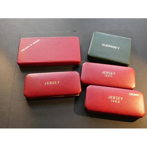 377 - JERSEY.  Proof sets x3; 1964 (2 each of 1/12 shilling and ¼ shilling), 1966 (2 each of 1/12 shilling... 