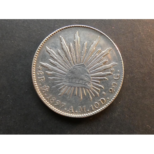 388 - MEXICO.  8 Reales, 1897, Mo-A.M., Mexico City mint, KM377.10, NVF/VF, scratches.