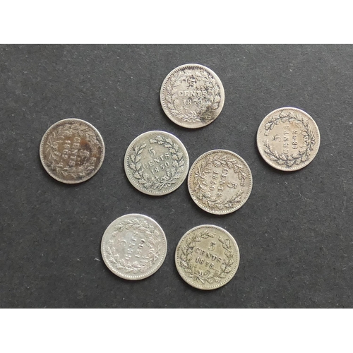 390 - NETHERLANDS.  5 Cents, KM91; 1850, 1855, 1859, 1862, 1863, 1869 & 1879.  Mixed grades and condition,... 