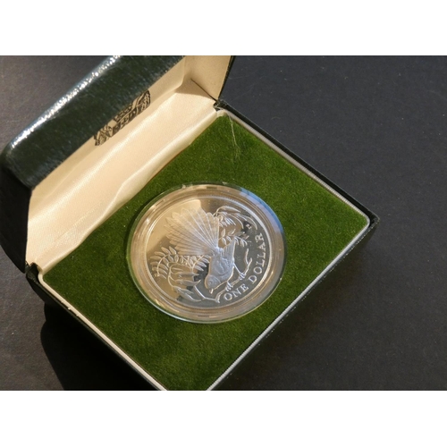 400 - NEW ZEALAND.  $1, 1980, Fan-tail bird, silver Proof, KM49a, cased, FDC  (2)