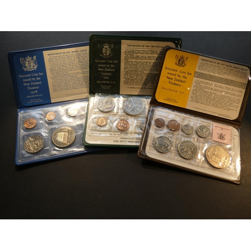402 - NEW ZEALAND.  UNC Mint sets; 1977, 1978 & 1980, each 7 coins, 1c to $1, in original rigid plastic ca... 
