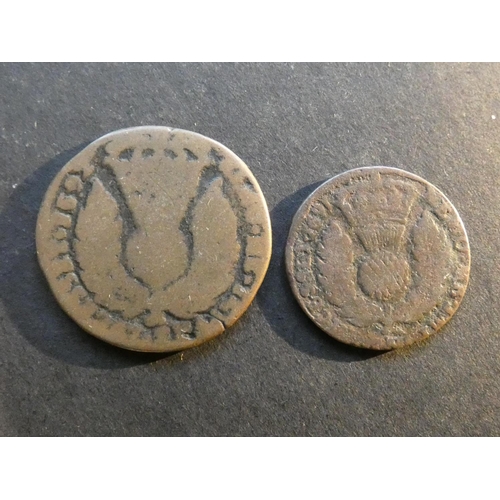 448 - SCOTLAND.  William & Mary (1689-1694), Copper Sixpence “Bawbee”, 1692, S-5667, Good, worn, and a Two... 