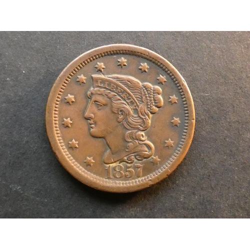 478 - UNITED STATES OF AMERICA.  Large 1 Cent, 1857, large date, KM67, NVF/GF, small eks.