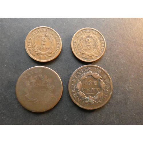 482 - UNITED STATES OF AMERICA.  1 Cent, 1802, Good, worn, and 1826, normal date, VG, plus 2c; 1865 plain ... 