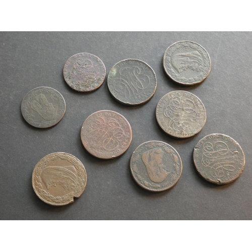 504 - TRADESMEN’S TOKENS – 18TH CENTURY.  Wales, Anglesey Mines, Druids head / cypher; ½d x2 and 1d x7, di... 