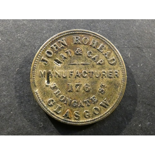 540 - ADVERTISING. Scotland.  Lanark, TRY ROHEAD’S PATENT EASY FITTING HAT ONLY 12/6, 176 TRONGATE ST. GLA... 