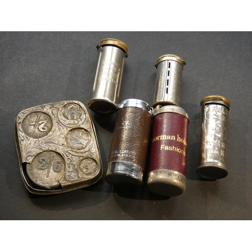 663 - COIN HOLDERS.  Small collection of Edwardian & later spring-loaded coin holders, one to hold various... 