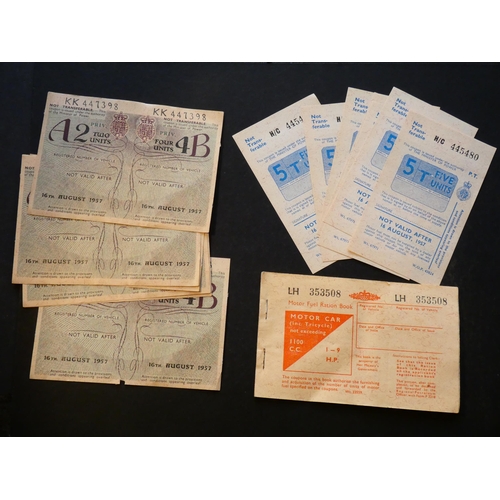 106 - RATION COUPONS - United Kingdom, coupons for motor fuel, including Hackney Cab, 