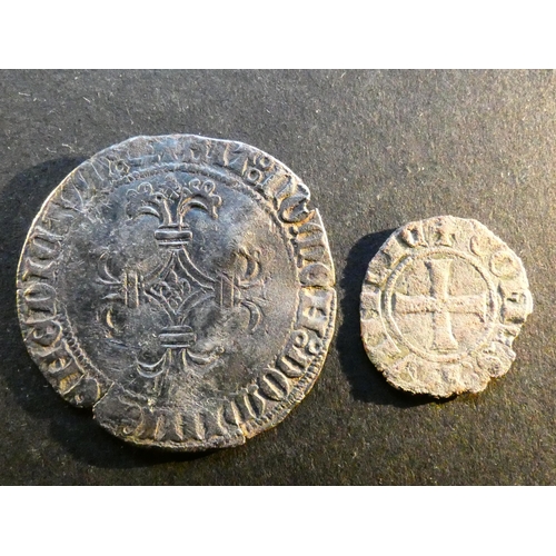 140 - FEUDAL FRANCE.  Robert of Anjou (1309-1343), billon Obol, 0.55g, NF, corrosion, cleaned, and silver ... 