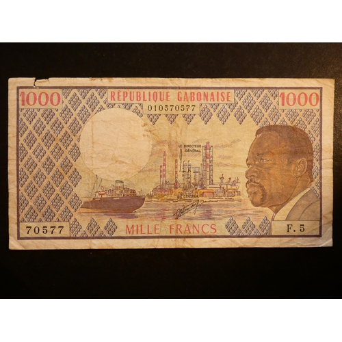 21 - GABON.  1000 Francs, ND(1974), signatures of Christian Joudiou & Jean-Francois Ntoutoume Etame, P-3b... 