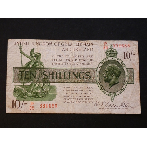 43 - TREASURY. 10 Shillings, sign. FISHER, 2nd issue (6.11.1922), with UNITED KINGDOM OF GREAT BRITAIN AN... 