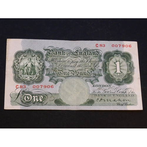 52 - BANK OF ENGLAND. 1 Pound.  Sign. MAHON, Dug.B212 (BE41c), serial number C83 007906, NF