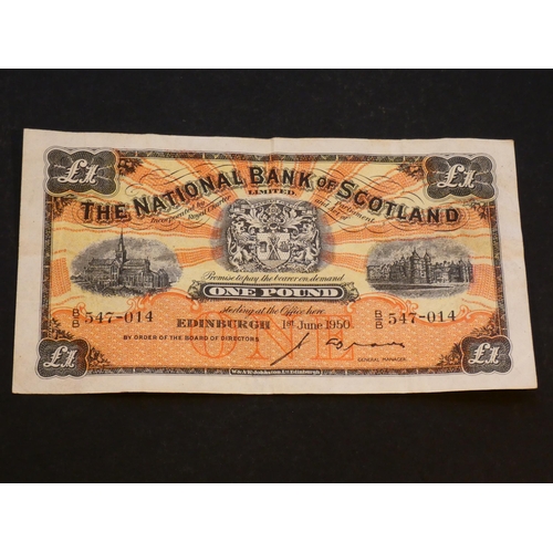 75 - SCOTLAND - National Bank of Scotland.  1 Pound, 1.10.1950, sign. JOHN ALLAN BROWN, NA48 (SC503c, P-2... 