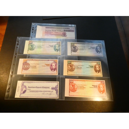 91 - TRAVELLERS' CHEQUES.  Four books of specimen cheques, including GRINDLAYS BANK New Series 1975, £5, ... 