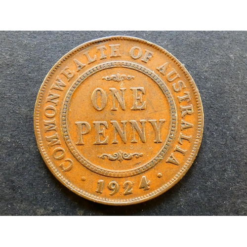 121 - AUSTRALIA.  Penny, 1924, KM23, filled die 4 (McConnelly#B21A, rarity rating R4), NF