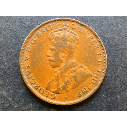 121 - AUSTRALIA.  Penny, 1924, KM23, filled die 4 (McConnelly#B21A, rarity rating R4), NF