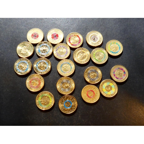 134 - AUSTRALIA.  Collection of 21x commemorative $2 coins with coloured ring, including 2016 (Australia O... 