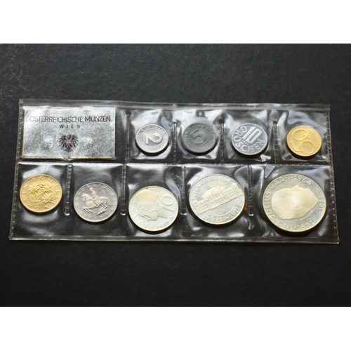 135 - AUSTRIA.  Proof set, 1971, 9 coins; 2 Groschen to silver 50 Schilling, in vinyl flat-pack.  UNC, som... 