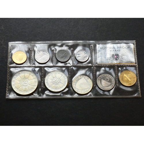 135 - AUSTRIA.  Proof set, 1971, 9 coins; 2 Groschen to silver 50 Schilling, in vinyl flat-pack.  UNC, som... 