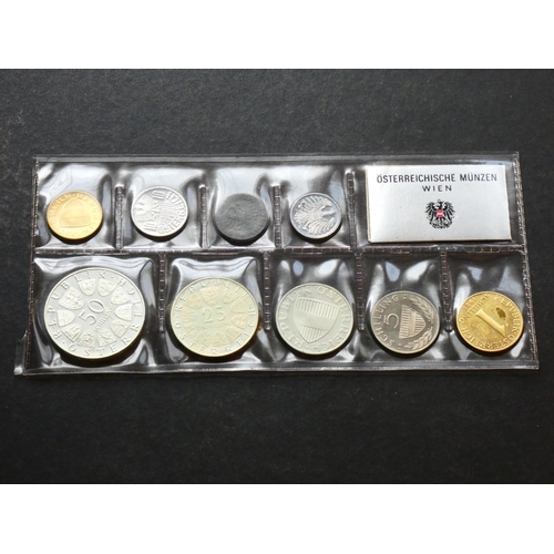 136 - AUSTRIA.  Proof set, 1971, 9 coins; 2 Groschen to silver 50 Schilling, in vinyl flat-pack.  UNC, som... 