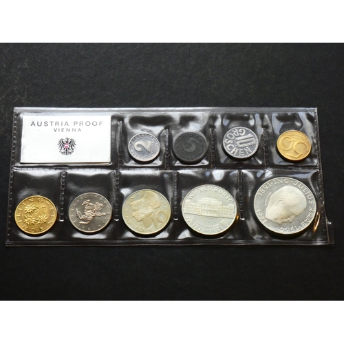 136 - AUSTRIA.  Proof set, 1971, 9 coins; 2 Groschen to silver 50 Schilling, in vinyl flat-pack.  UNC, som... 