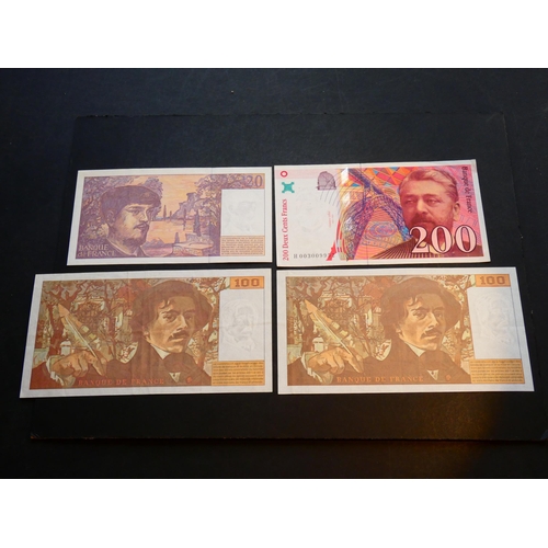 14 - FRANCE.  20 Francs, 1995, P-151h, 100Fr, 1995, P-154h x2, and 200Fr, 1995, P-159a, pinholes, VG to E... 