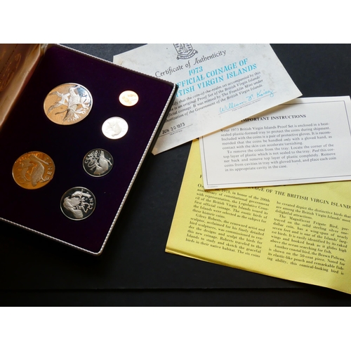 143 - BRITISH VIRGIN ISLANDS.  Proof set, 1973 (6 coins), 1 Cent to silver $1, NFDC, light marks and tonin... 