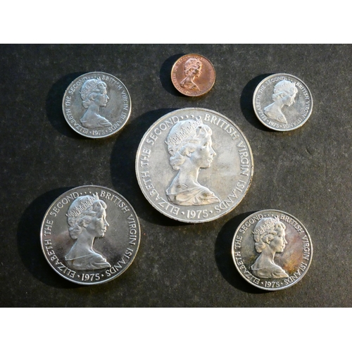 144 - BRITISH VIRGIN ISLANDS.  1, 5, 10, 25 & 50 Cents, and silver $1, 1975, all Proofs, from set, marked ... 