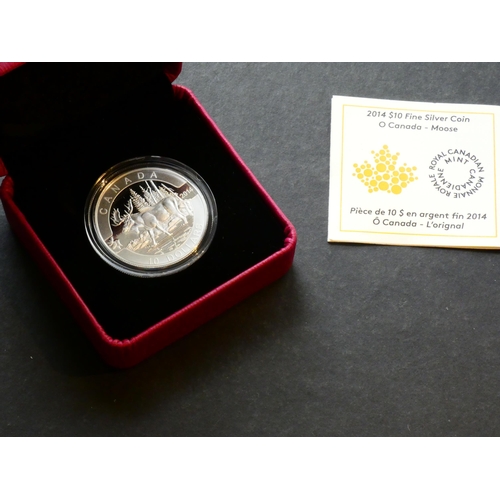 148 - CANADA.  $10, 2014, Moose, silver Proof-like UNC, KM1549.1, in case.