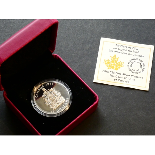 150 - CANADA.  $25, 2016, Canadian coat of Arms, silver piedfort Proof, KM2215, in case.