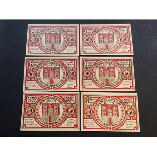 16 - GERMANY.  Notgeld, Colditz, 1.9.1921, set of 6x 50 Pfennig, serienscheine, UNC  (6)