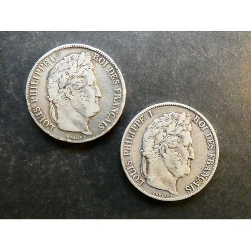 176 - FRANCE.  Louis Philippe (1830-1848), silver 5 Francs, 1836A & 1847A, Paris mint, KM749.1, NF  (2)