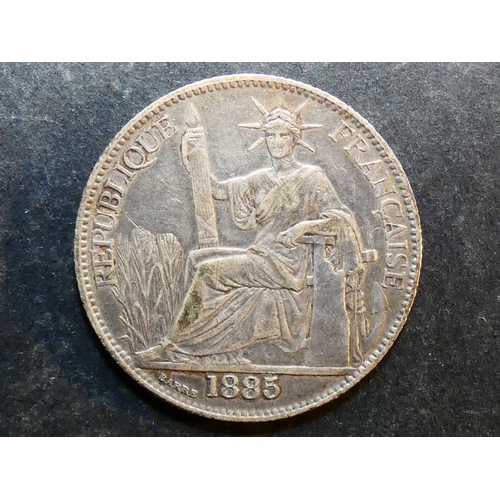 180 - FRENCH INDOCHINA.  20 Cents, 1885A, Paris mint, KM3, F+/F, scratches.